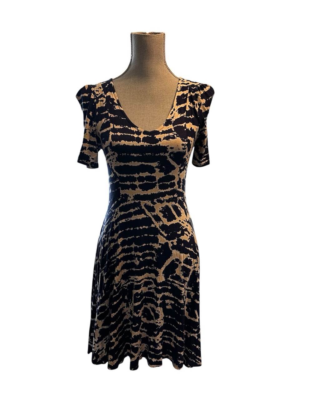 Monteau Tie Dye Blue, Tan & White Fit & Flare Dress New NWT Size Medium